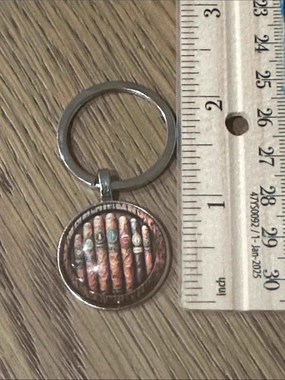Silver Keyring with Rustic Brown Cigar Art Pendant